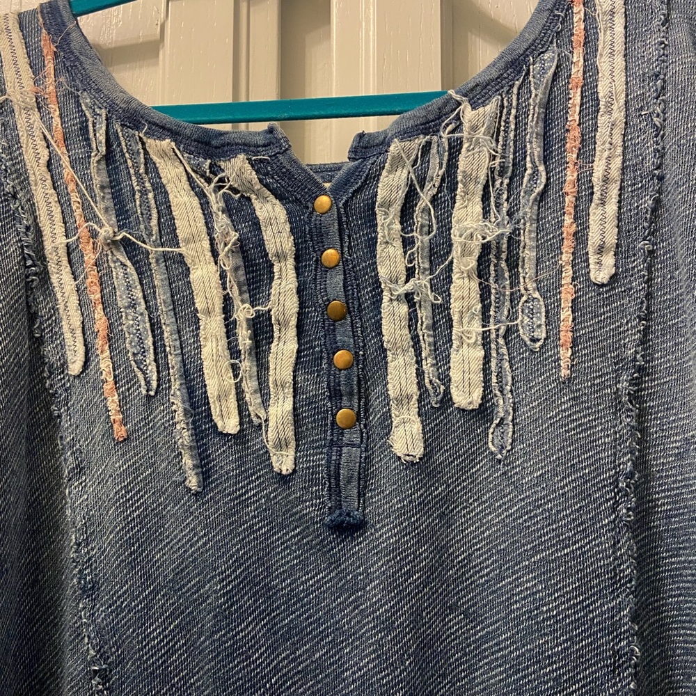We The Free Blue Denim Blouse with Embroidery - Picture 2 of 4